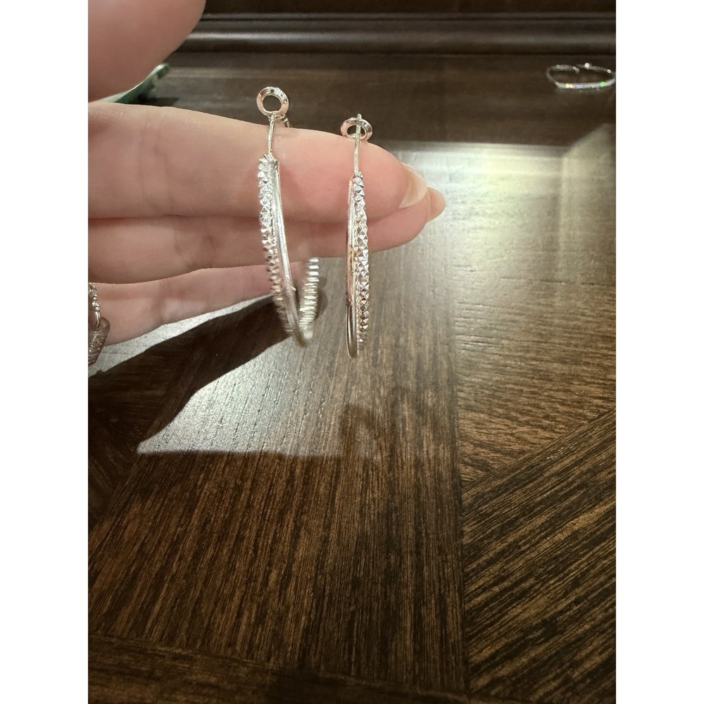 Hooped earrings with CZ silver toned